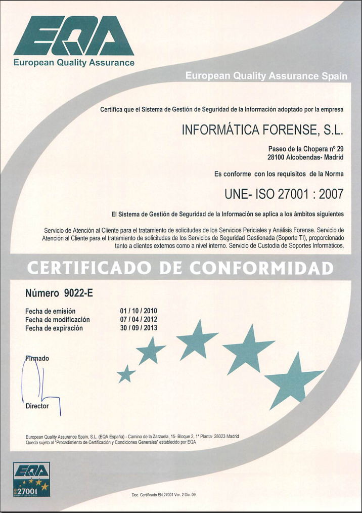 Certificado IS0-27001